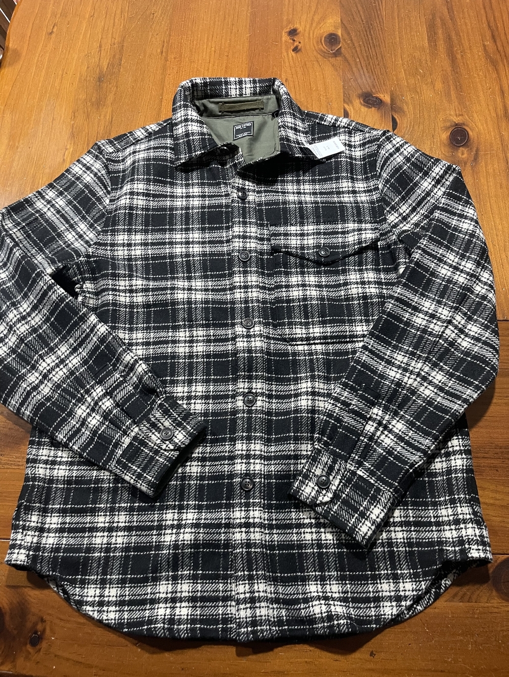 NWT TODD SNYDER Mens Black Plaid Wool Overshirt Button Up Long Sleeve Size Small